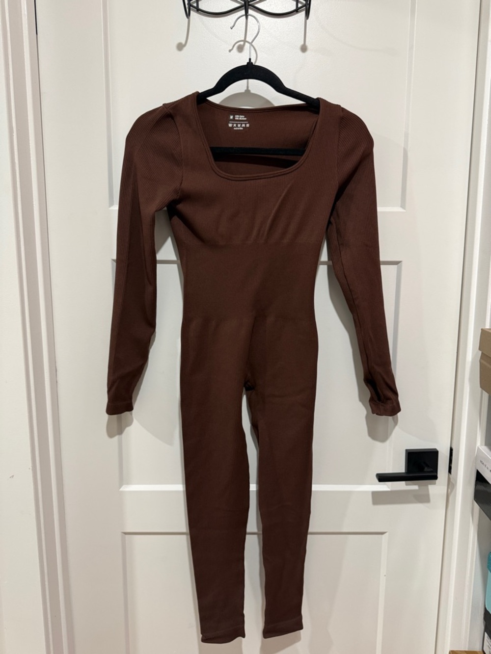 Ribbed Long-Sleeve Brown Jumpsuit